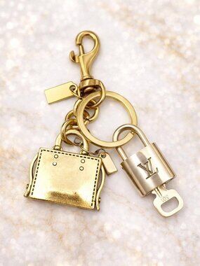 Authentic LV Gold Padlock & Key Set ✨ Luxury Bag Charm w/ Unbranded Bag Keychain